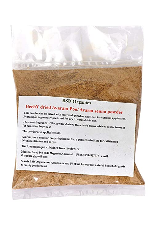 BSD Organics Herby Powder of Avaram Poo/Avarm Senna/Senna Auriculata/Tanner's Cassia/Tamgedu for Tea, Skin Care and More - 50 g / 0.11 Pounds