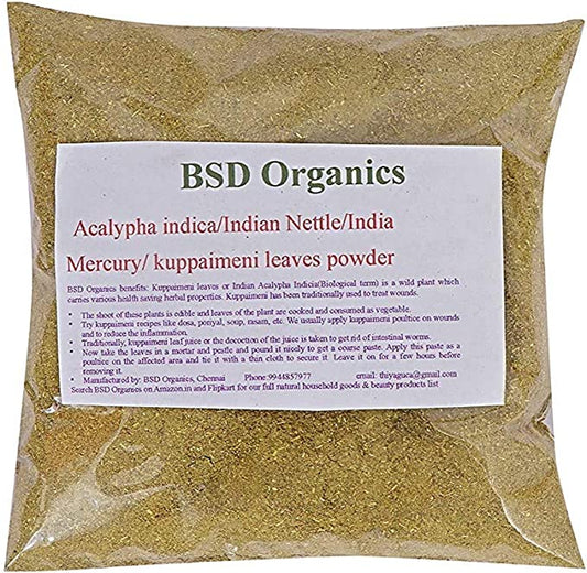 BSD ORGANICS Leaves Powder of Acalypha Indica/Indian Nettle/Indian Mercury/Indian Copperleaf/kuppaimeni (50 Gram / 1.7 Ounce)