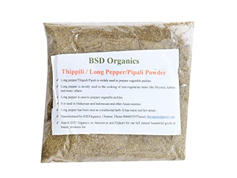 BSD Organics Powder of Long Pepper/Thippili/Pipali- 50G / 1.7 Ounce