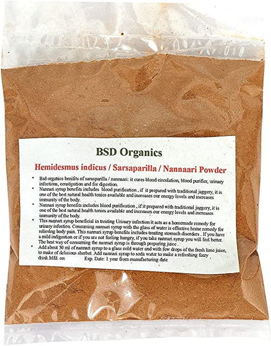 BSD Organics Sarbath Mix Powder of Sarasaparilla/bea Fruit/Nannari (Vettiver) (50 / Gram / 1.7 Ounce)