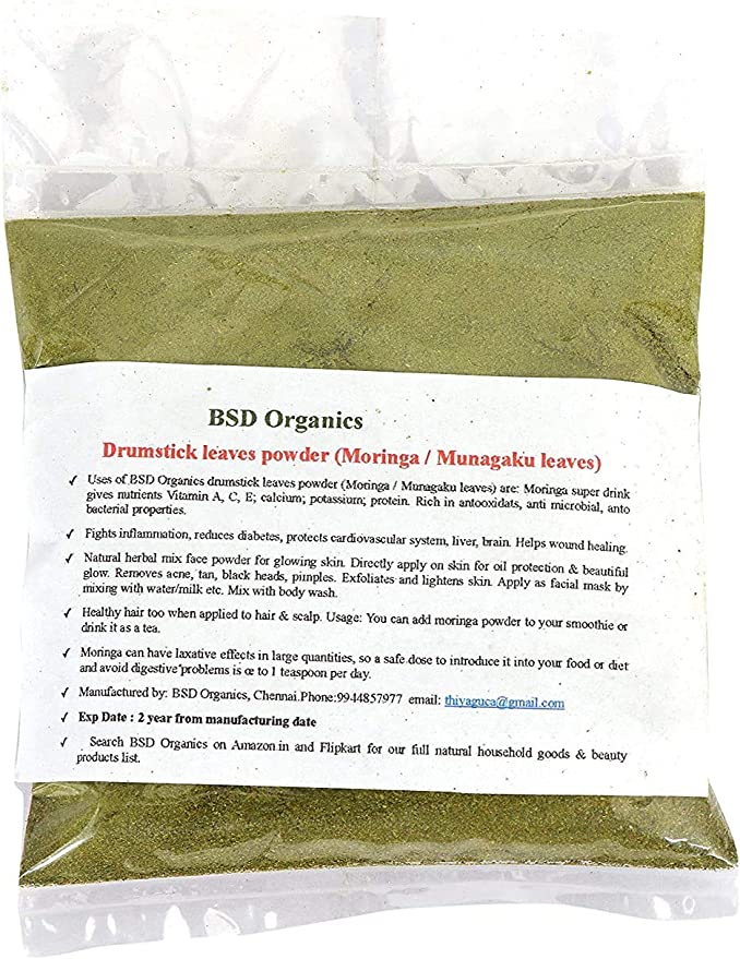 BSD Organics HerbY Drumstick Leaves Powder (Moringa/Munagaku Leaves), 200 Gram /7 ounce