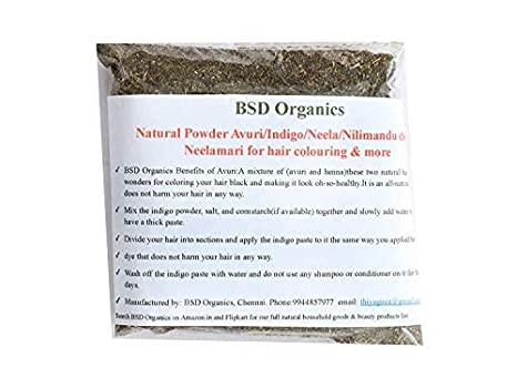 BSD Organics Natural Powder Avuri/Indigo/Neela/Nilimandu chettu/Neelamari for hair colouring & more -200 Gram / 7 Ounce