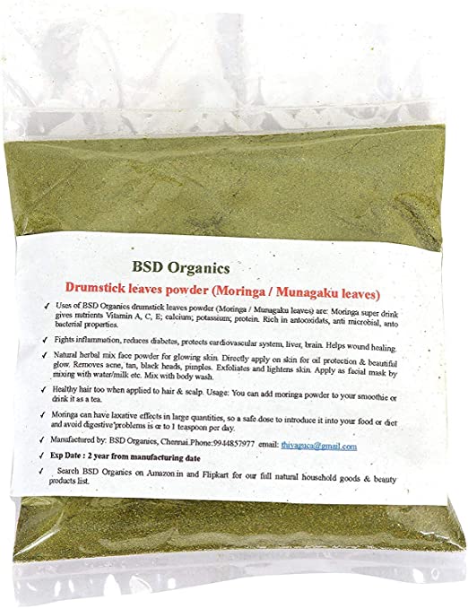 BSD Organics HerbY Drumstick Leaves Powder (Moringa/Munagaku Leaves), 100 gram, 3.53 ounce