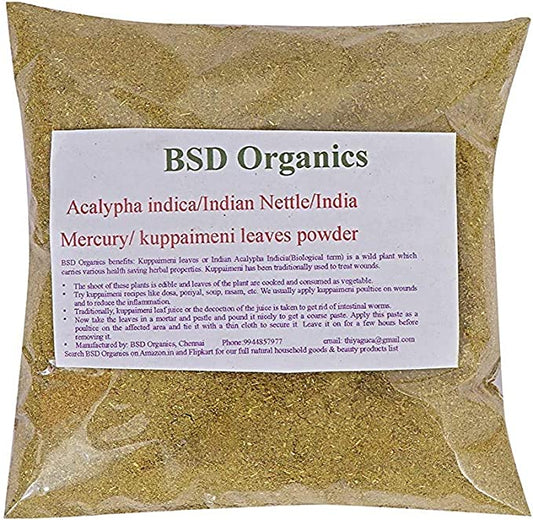 BSD ORGANICS Leaves Powder of Acalypha indica/Indian Nettle/Indian Mercury/Indian Copperleaf/kuppaimeni (100 Gram / 3.5 Ounce)