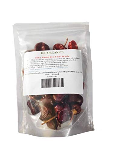 BSD Organics Hot Spicy Round Red Chilli Whole / Milaka / Paprika / Mirch Spice (50 Gram / 1.7 Ounce)