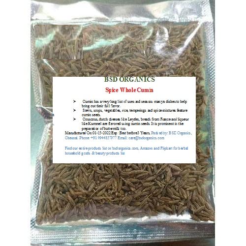 BSD Organics Spice Whole Cumin / Cirakam / Jeera / Jire (1 Kilogram / 2.2 Pound)