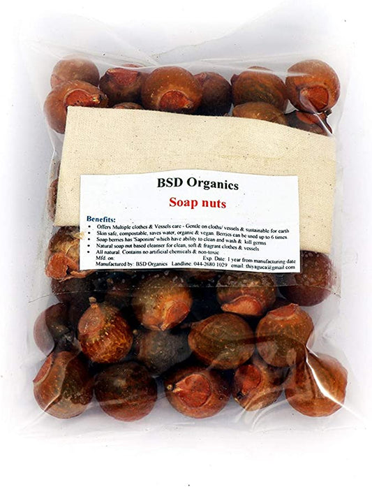 BSD Organics Soap Nuts (Reetha, Areetha, kunkudukaialu) - 1 Kilo Grams (Free Pouch)(2.2 Pounds)
