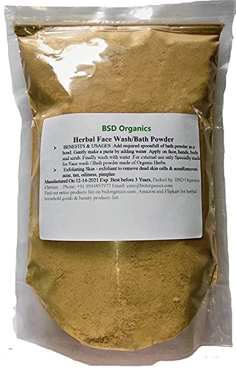 BSD Organics Natural Herbal face wash & bath powder / Cara &Bano (500 Gram / 1.1 Pound)